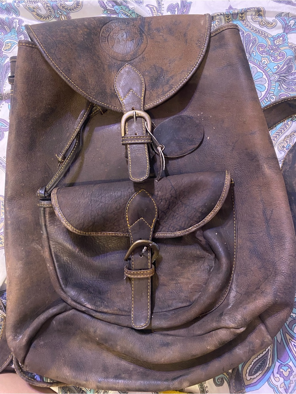 Vintage Brown Leather Men’s Backpack with Front Buckle Pockets